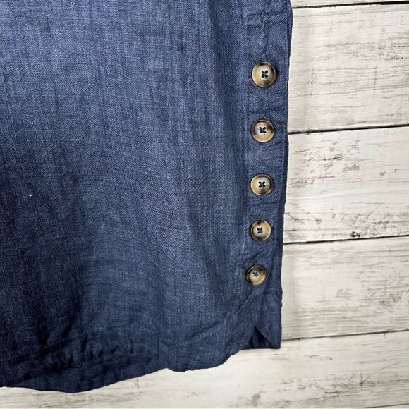 Tahari Womens Dress Shift Blue Linen Buttons Sleeveless XS V-Neck Summer Travel - Picture 7 of 7